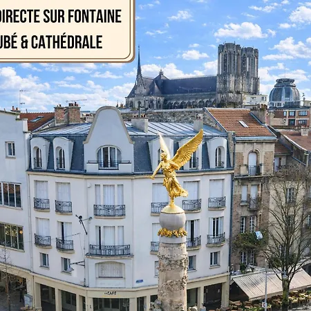 شقة Lys - Ideal Pour Familles & Amis - Hypercentre - Vue Fontaine Sube Et Cathedrale - Wifi - Machine A Laver - Gare, Cathedrale De Reims, Commerces, Restaurants & Transports En Commun Accessibles A Pied En Moins De 10 Minutes